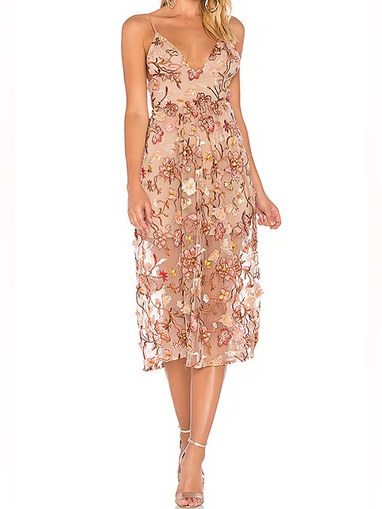 For Love & Lemons Botanic Midi Dress In Nude Floral
